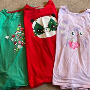 Lot of 3 Cat & Jack long sleeved winter/holiday themed t-shirts, size M (7/8)